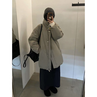 90白鸭绒中长款羽绒服女2025冬新款小个子保暖休闲立领派克服外套