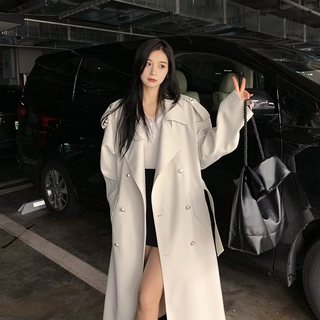 白色中长款风衣外套女2025春秋季小个子英伦风收腰垂感大衣高级感