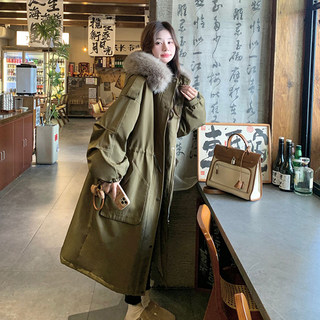 大毛领工装派克羽绒服女2025冬季新款韩系中长款加厚保暖风衣外套