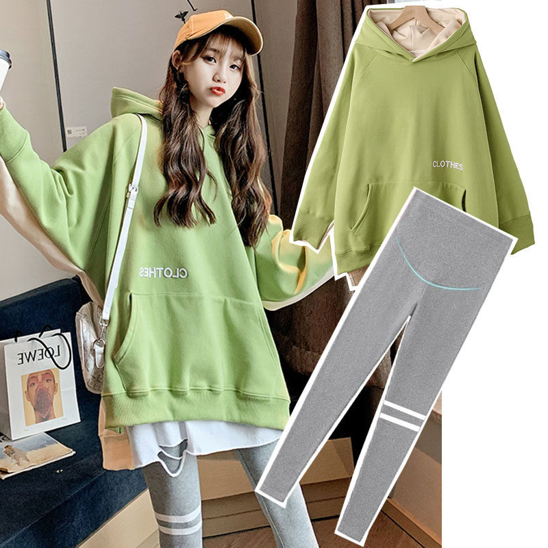 Maternity sweatshirt autumn tops women's suit fashion autumn winter mid-long winter 2021 new plus velvet winter suit