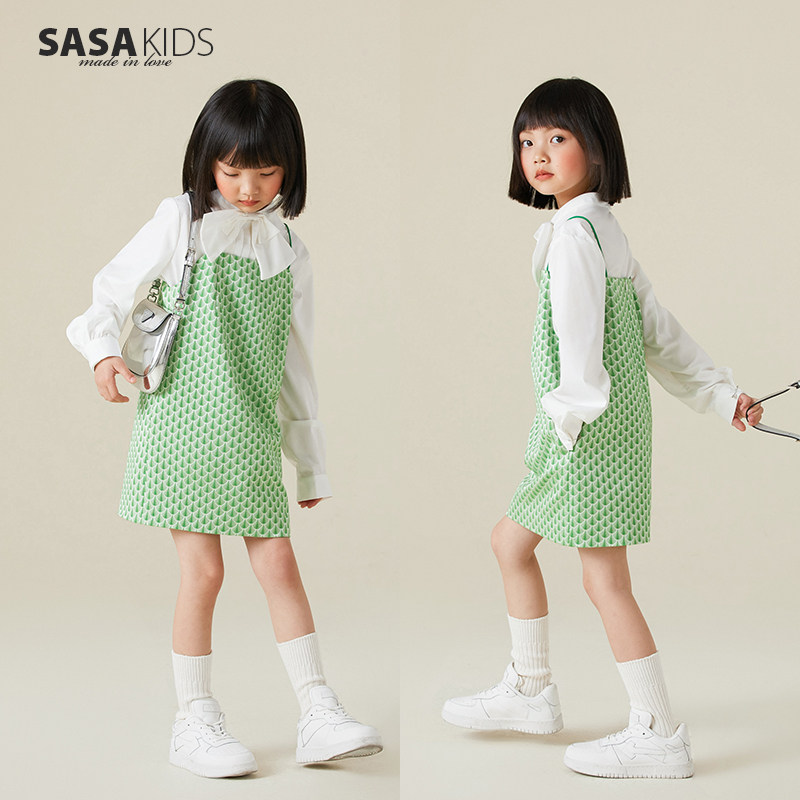 SASAKIDS Custom Shells Jacquard Cocoon Type Foreign Dress Girl Spring Dress Temperament Brief Wind All Season Hanging Band Dress