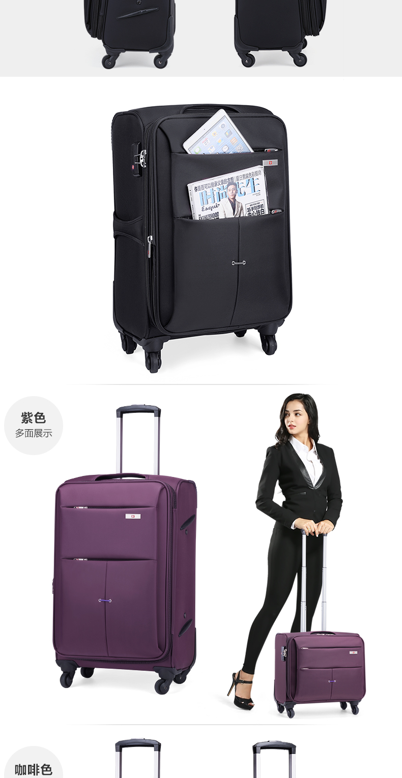 NTMPBINSE quân đội Thụy Sĩ dao trường hợp xe đẩy phổ bánh xe hộp vải nam giới và phụ nữ vali Oxford vải mật khẩu vali vali sz 24