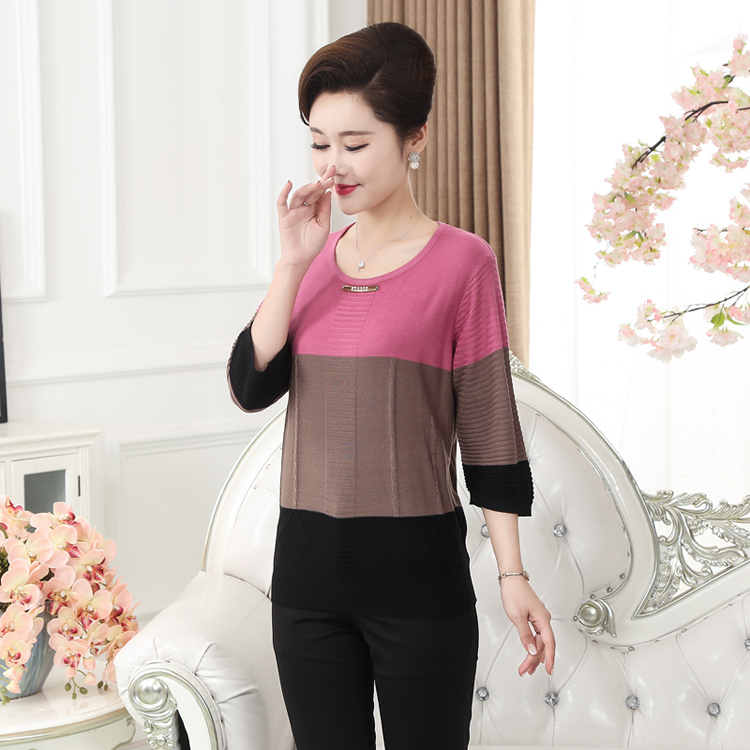 Áo bà mẹ mùa thu trung niên áo len bảy điểm tay áo mùa thu áo bà ngoại quần áo dài tay trung niên áo kiểu nữ đẹp tuổi 50