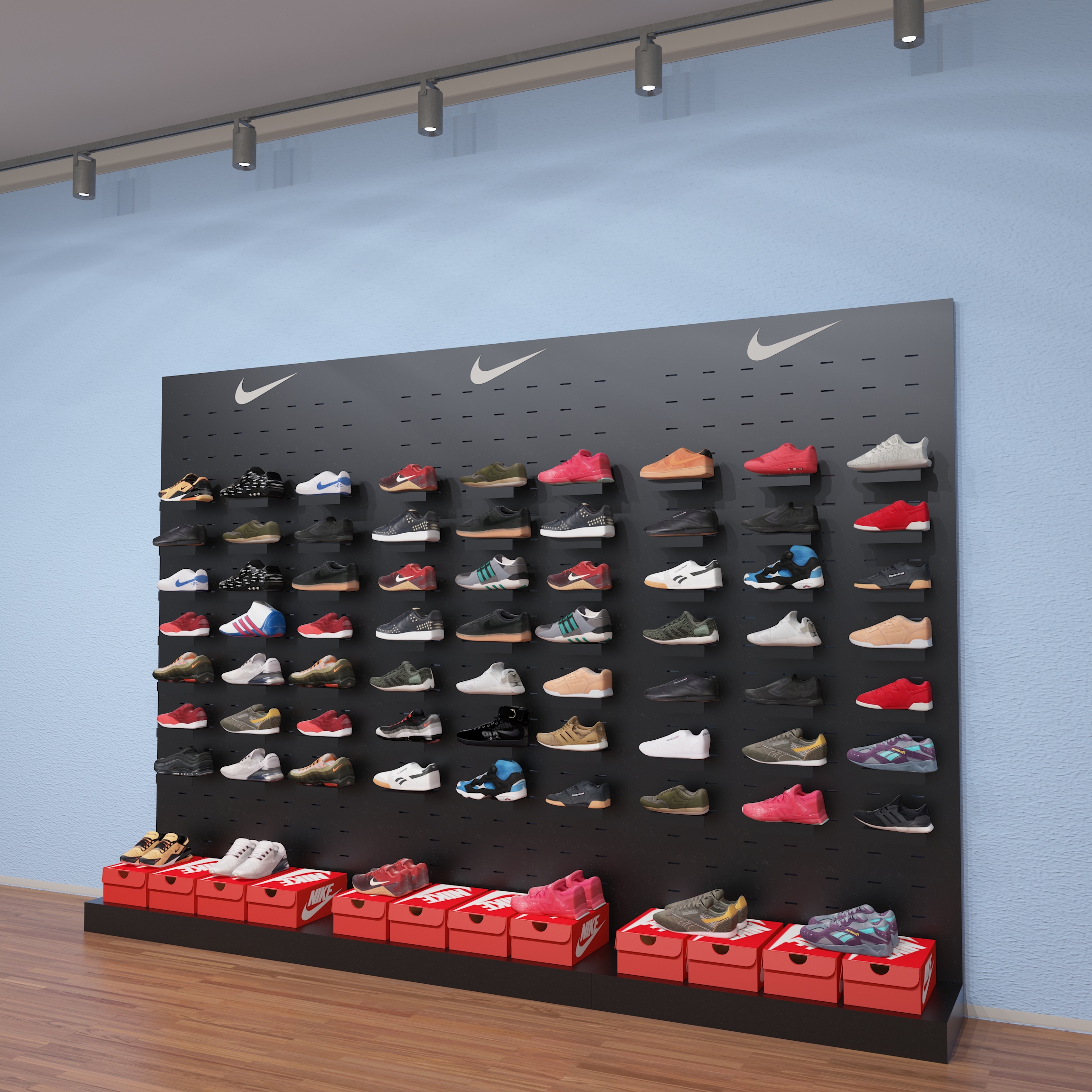 Shoe store shoe rack display rack shop commercial display shoe wall shelf live broadcast on the wall display floor shelf shoe tray display