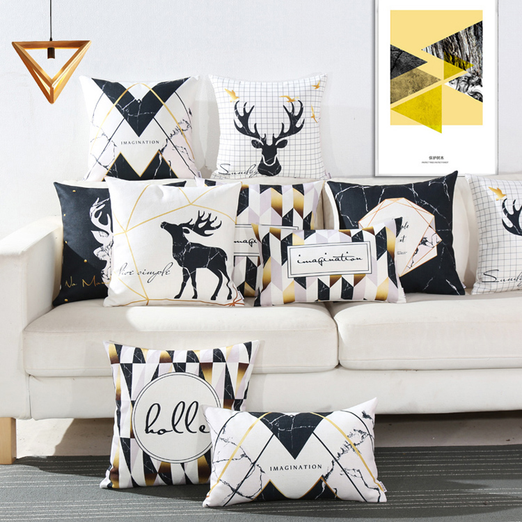 hươu Bắc Âu đệm ánh sáng vàng bông sang trọng gối thắt lưng gối ngủ trưa INS sofa hiện đại bằng đá cẩm thạch vàng đen - Trở lại đệm / Bolsters gối tựa lưng ghế văn phòng