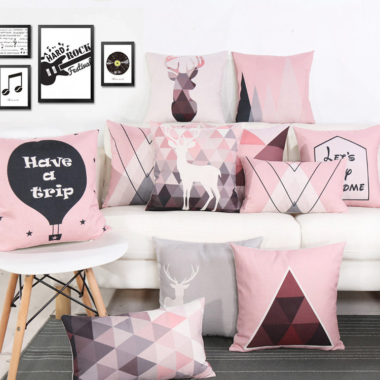 Mùa xuân bông gối đệm sofa đệm thắt lưng gối hươu hồng iins Bắc Âu hiện đại nhỏ gọn tam giác hình học - Trở lại đệm / Bolsters ghế lười sofa