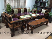 Old boat wooden sofa chair combination Wanzi seven-piece Villa club hotel high-grade solid wood sofa boat wooden furniture
