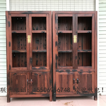 Old boat wood solid wood bookshelf glass bookshelf with copper bog shelf clapboard clapboard all solid wood furniture