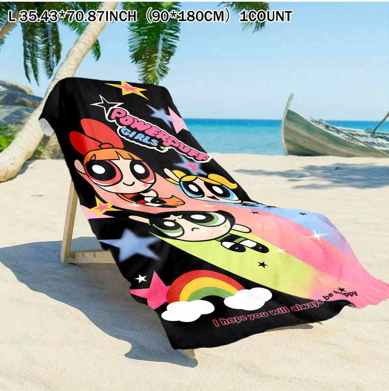 Powerpuff Girls Cartoon Cute Bath Towel Beach Towel Seaside Swimming Bathing Absorbent Quick-Drying Non-Shedding Bath Towel