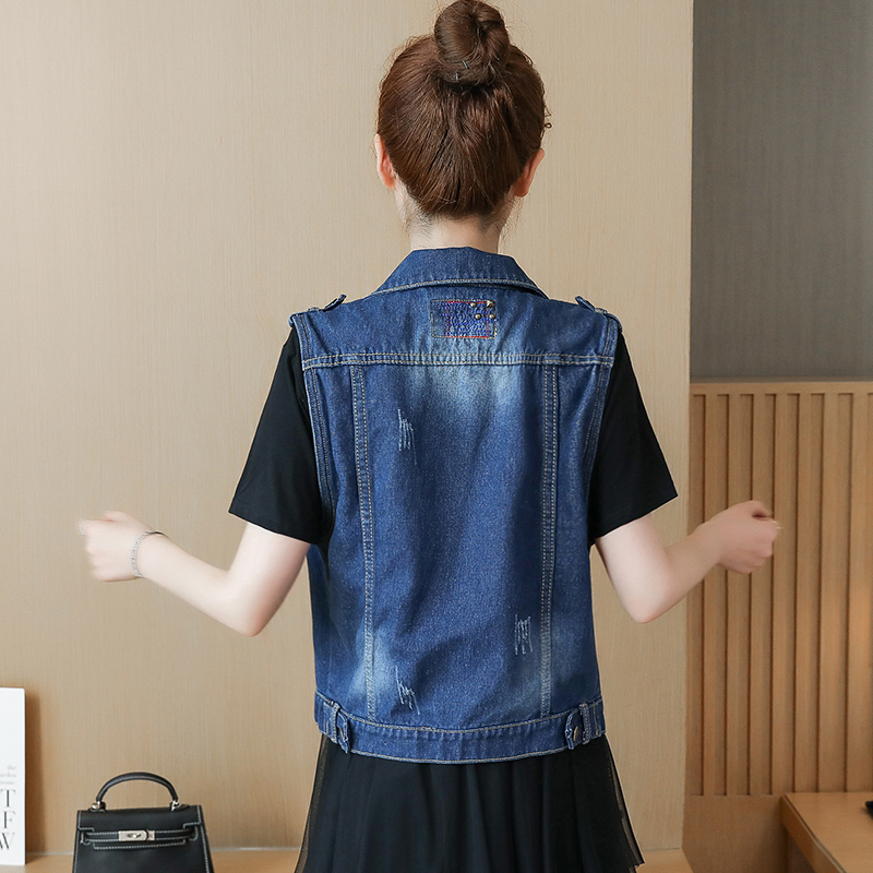 Chất béo MM lớn mã denim áo giáp cô gái ngắn 2020 mùa xuân rơi vai áo mới của Hàn Quốc phiên bản đinh tán tay