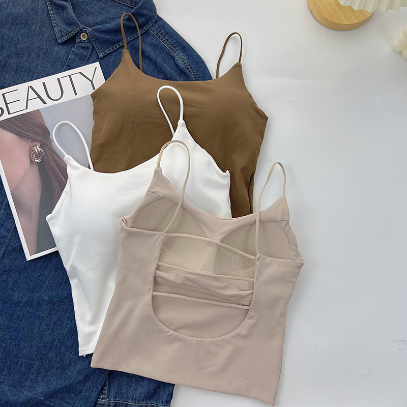 Trendy Backless Tank Top with Chest Pads for Women, Summer Short Style, Can Be Worn Inside or Outside, Unique Design