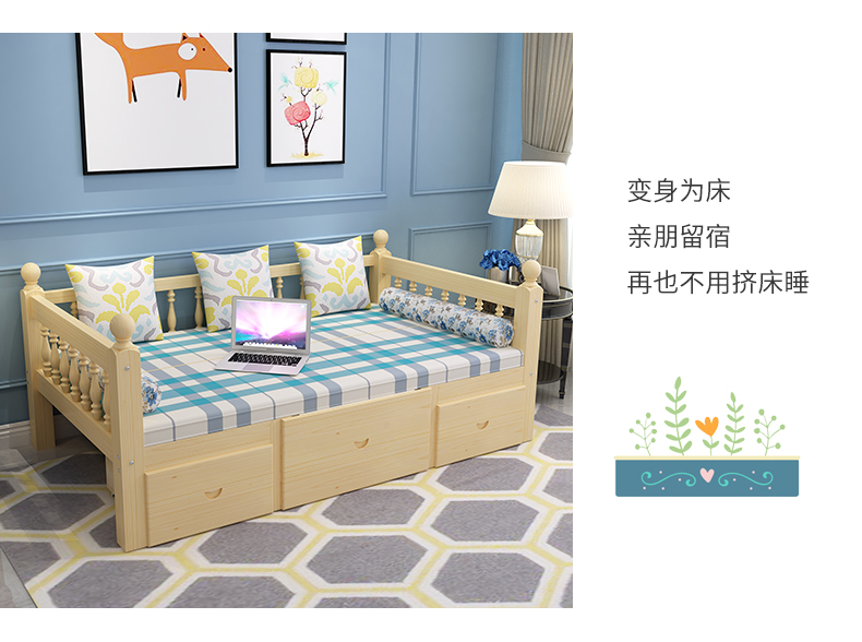 Rắn gỗ giường sofa kép có thể gập lại giường đôi phòng khách căn hộ nhỏ với một bàn, đa chức năng tiết kiệm không gian - Ghế sô pha mẫu ghế sofa gỗ