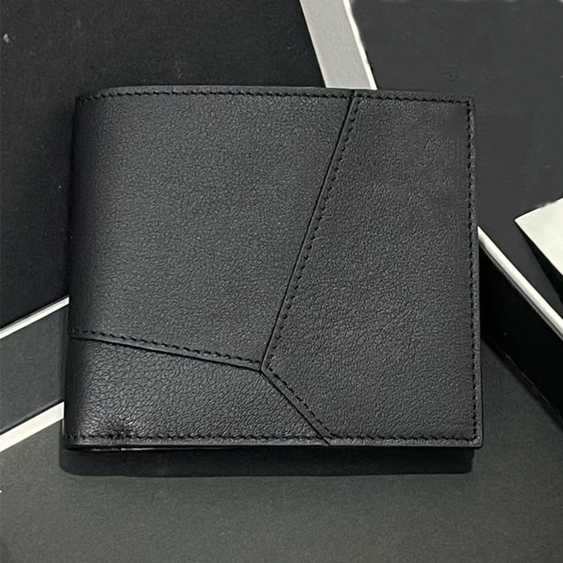 New Men's Geometric Patchwork Cowhide Genuine Leather Short Wallet Men's Multifunctional Bi-Fold Wallet Short Wallet