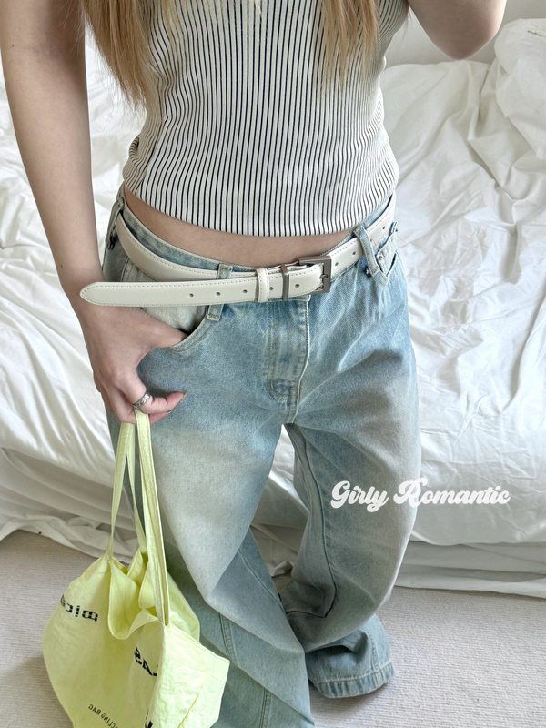 Minimalist Cleanfit Oxygen-Like White Leather Belt Women's Leather Belt ins Style High-End Accessory Versatile
