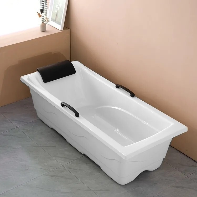 Acrylic Installation-Free Freestanding Bathtub with Handrails for Adults and the Elderly, Home Bathing Adult Bathtub