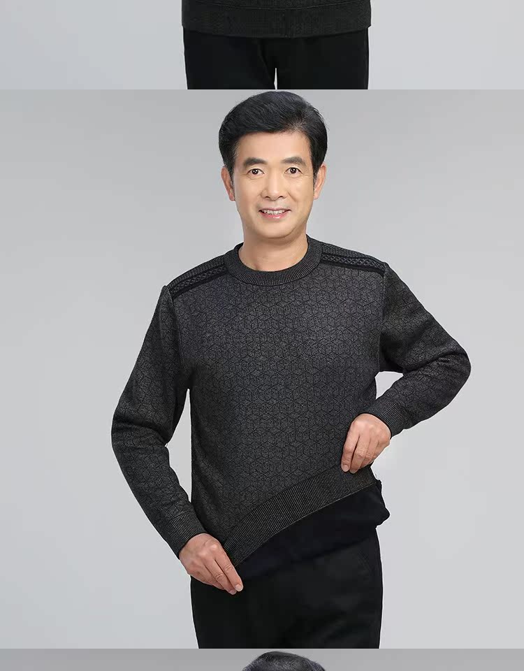 Áo len nam trung niên đan áo len dày ấm nửa cổ áo len cộng với nhung rắn màu headband của ông nội quần áo nam - Kéo qua ao nam