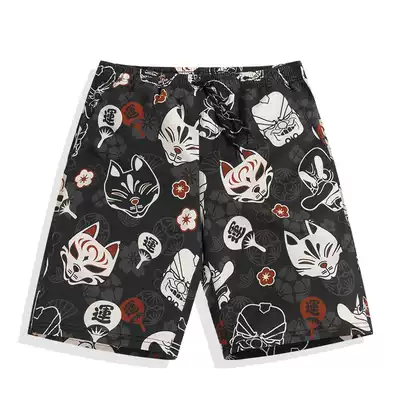 Beach pants men can go into the water for seaside vacation five-point tide brand quick-drying large size hot spring swimming trunks loose printed shorts