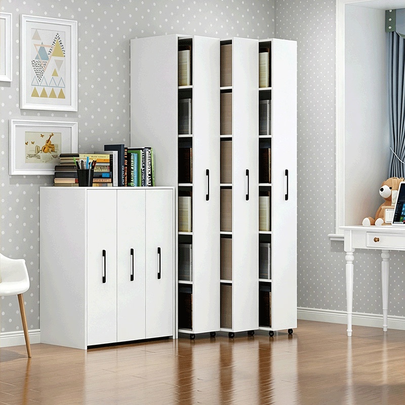 Solid Wood Bookcase, Dust-Proof, Floor-Standing, Movable, Hidden Sliding Drawer Cabinet with Wheels, Simple Storage and Storage Bookshelf Solid Wood Bookcase, Dust-Proof, Floor-Standing, Movable, Hidden Sliding Drawer Cabinet with Wheels, Simple Storage and Storage Bookshelf