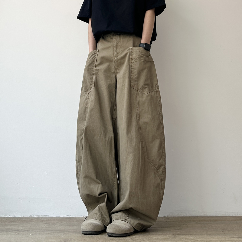 Joyzone American Retro Spring and Summer Washed Khaki Cargo Pants for Men and Women, Loose Casual Versatile Wide-Leg Trousers