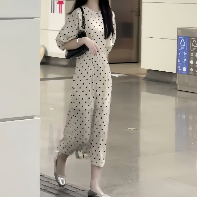 Plus-Size Fat Girl Simple and High-End Polka-Dot Long Dress 2026 Summer New Style Waist-Slimming Fashionable Slit Dress