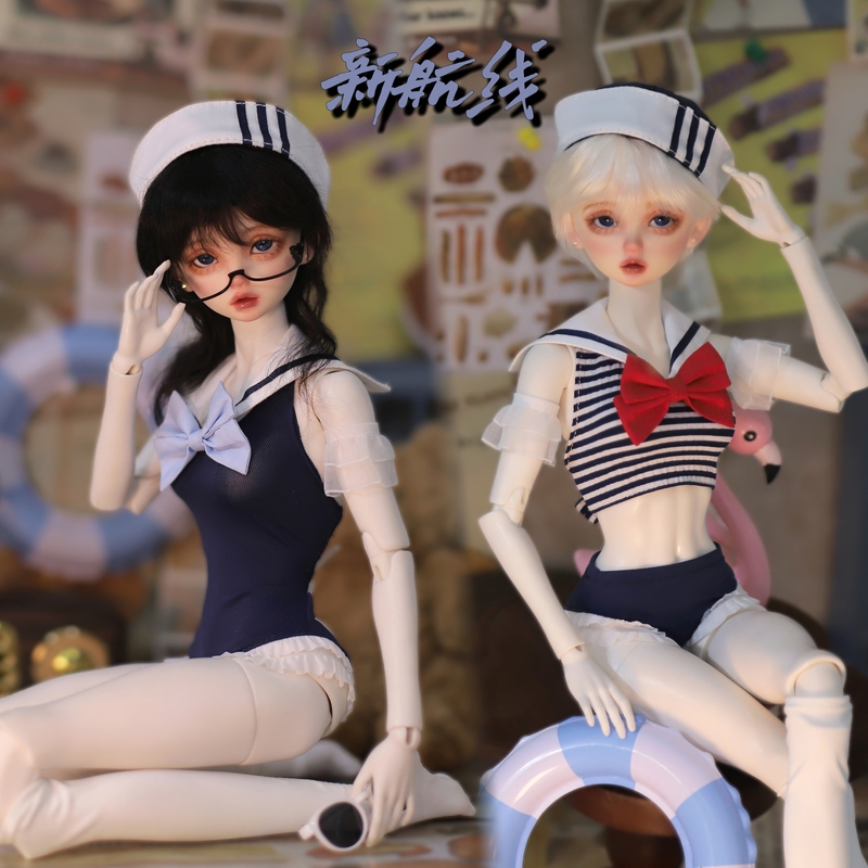 Bjd Doll Clothes New Route Four Points Four Daiji Kuishui Navy Style Swimsuit One-Piece and Two-Piece Swimsuit
