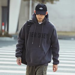 American retro Trendy Ruffian handsome trendy hooded Fleece-lined Sweatshirt Men Heavy weight pure cotton Loose Tops Casual Outwear