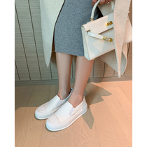 French loafers womens summer leather thick-soled black and white colorblock casual flat shoes lazy shoes small white shoes
