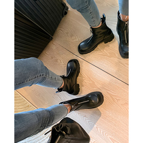 Spring and autumn single boots female 2021 autumn and winter new leather thick bottom thick heel short boots round head small student front zipper