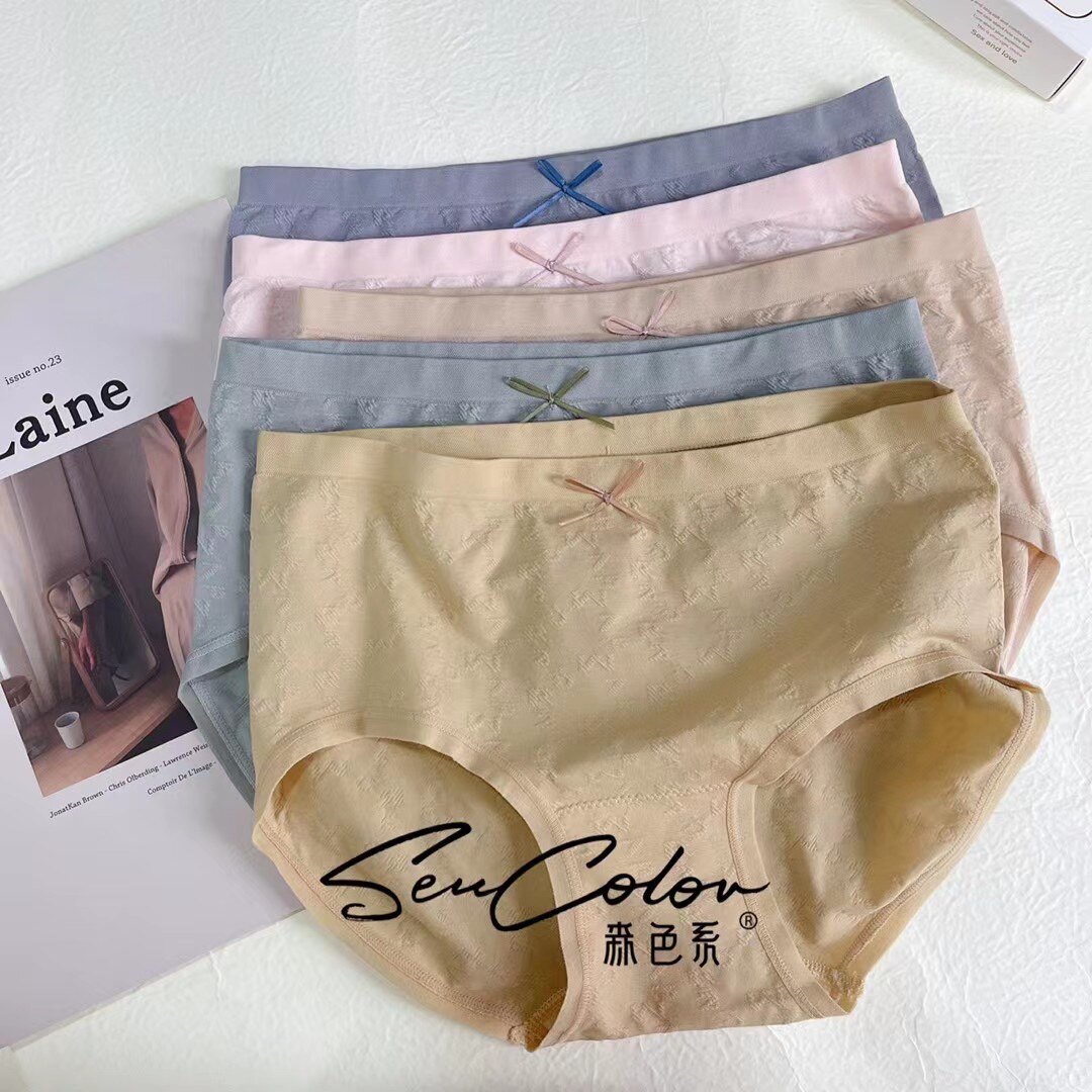 Five dress deli Rey 7022 Seamless Seamless Pure Color Butterfly Knot Comfort Soft Breathable Woman Mid-Waist Triangle Underwear