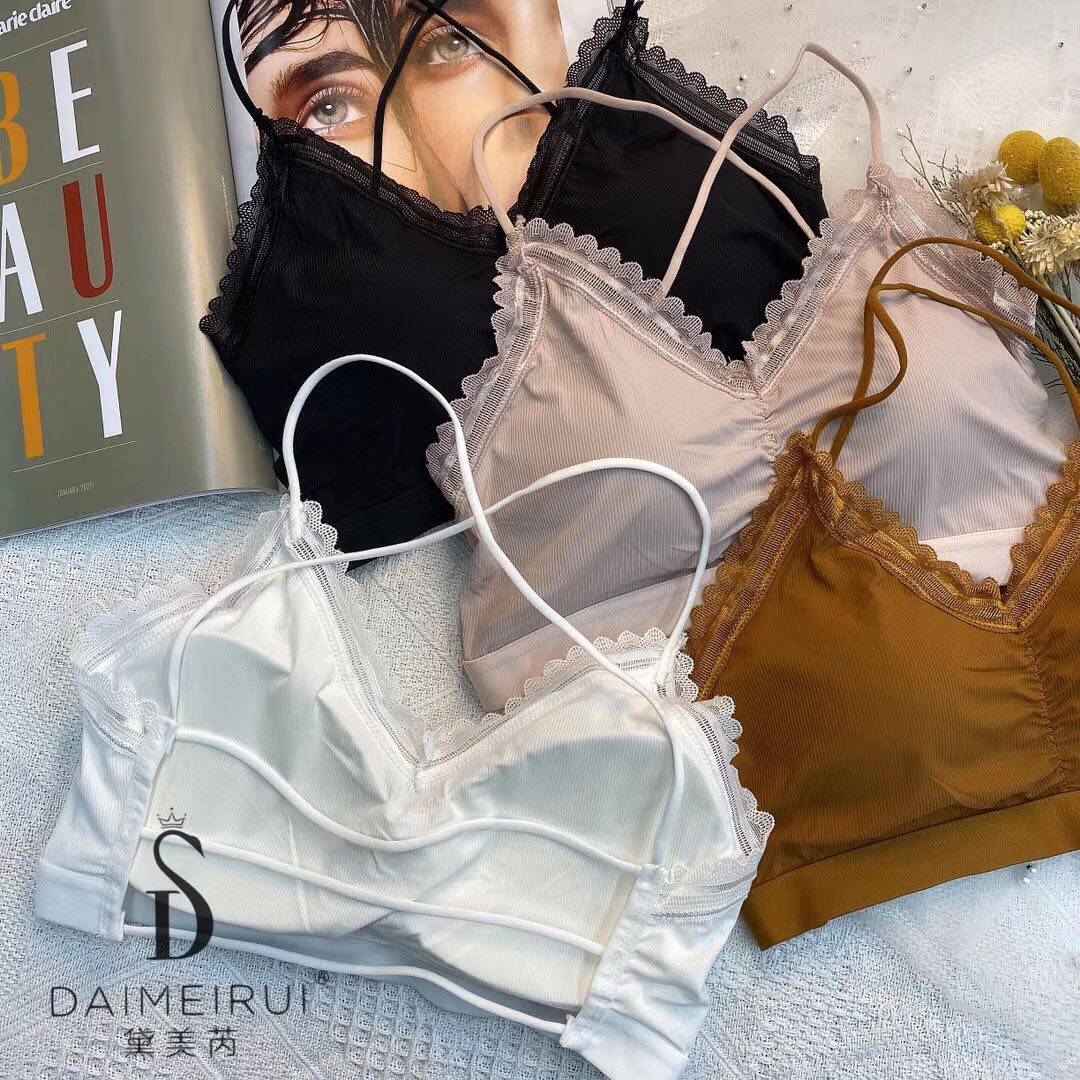 Dime Rey 1913 ice silk thick cushion lace lace back three with cross beauty back small harnesses back underwear woman