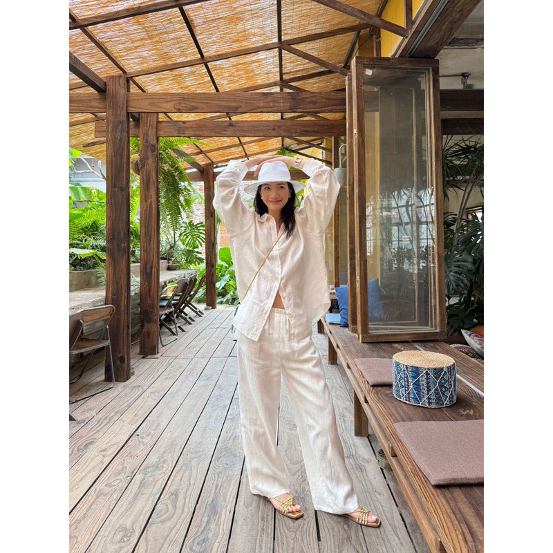 Pd's Greatest Work: Lazy Vacation Style Shirt, Wide-Leg Pants, Relaxed and Cool Linen Fashion Set 0178 Pd's Greatest Work: Lazy Vacation Style Shirt, Wide-Leg Pants, Relaxed and Cool Linen Fashion Set 0178