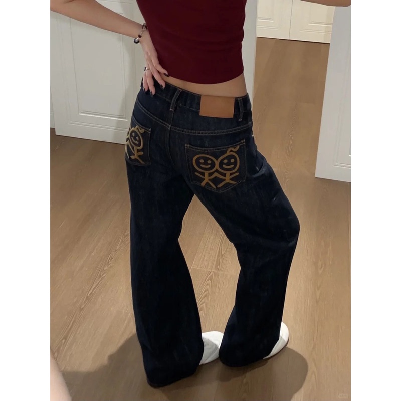 Pd's Greatest Work Is a Versatile Design with Stick Figure Embroidery on Loose-Fitting, Drapey, Floor-Length Jeans for Women 0191 Pd's Greatest Work Is a Versatile Design with Stick Figure Embroidery on Loose-Fitting, Drapey, Floor-Length Jeans for Women 0191