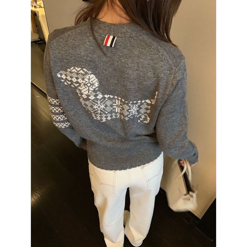 Pd's Greatest Work Snowflake Island Pony Pattern Knitted Jacquard College Style Sweater Cardigan 0017
