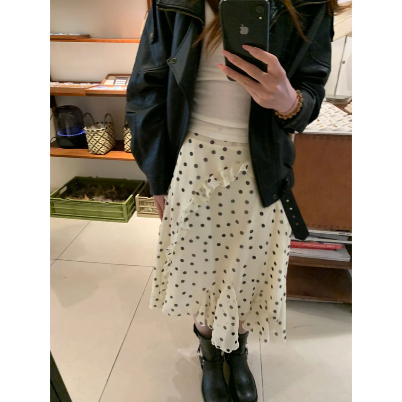 Pd's Greatest Work: Spring and Summer Large Hem Ruffled Organza Mori Girl Vacation Irregular Polka Dot Dress 0078