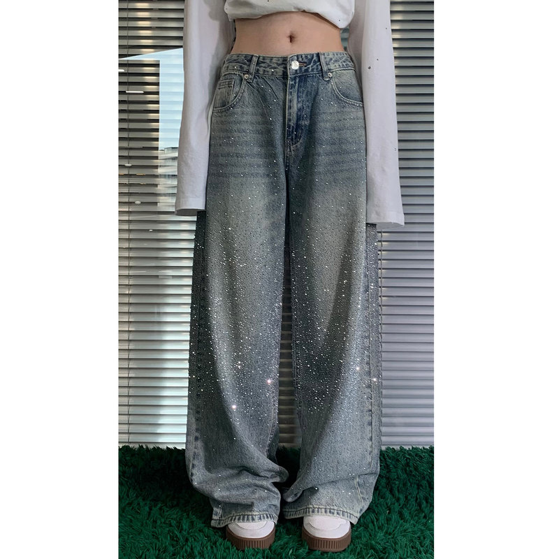 Pd's Greatest Work 26 New Products Paris Sparkling Pants Light White Women's Irregular Straight Wide-Leg Jeans Pd's Greatest Work 26 New Products Paris Sparkling Pants Light White Women's Irregular Straight Wide-Leg Jeans