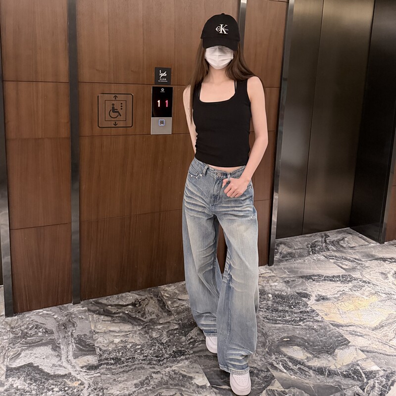 Pd's Greatest Work: Low-Waisted, Loose-Fitting, American-Style Straight-Leg, Vintage Washed, Spring-Summer Whiskered Balloon Jeans 0059
