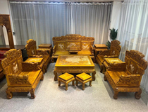 Golden nanmu small leaf Zhennan 13-piece sofa tea table coffee table tea chair flower table small stool