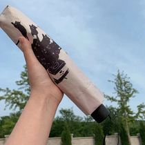 Vinyl automatic three-fold umbrella Sunny and rainy dual-use folding sun umbrella female sunscreen and UV protection creative parasol cat