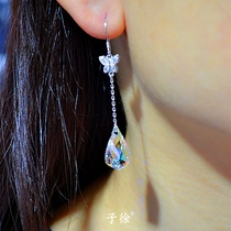 Zi Xu Qianyu 925 sterling silver crystal earrings long butterfly tassel earrings female temperament senior atmospheric ear jewelry