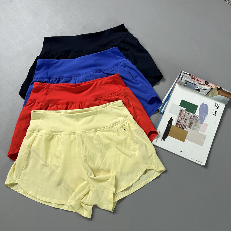 Women's Summer Sports Shorts, Three-Quarter Length Running Shorts, Faux Two-Piece Triangle Inner Shorts, Quick-Drying, with Pockets, Fitness, Elastic Waist G364