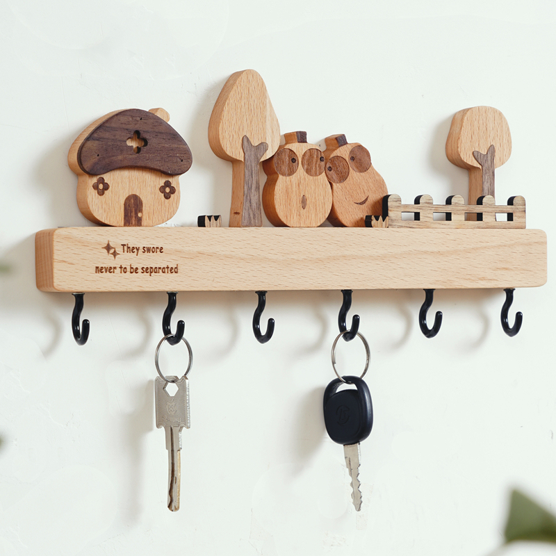 Entryway Key Hook ins Style Wall-Mounted Key Storage Rack for Entryway, Solid Wood Cute Hook Decoration