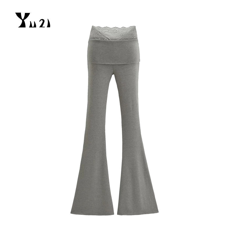 Pure Desire Lace Splicing High-Waisted Slim-Fitting Yoga Bell-Bottom Pants That Covers the Hips and Drapey Casual Trousers for Women in Spring and Summer