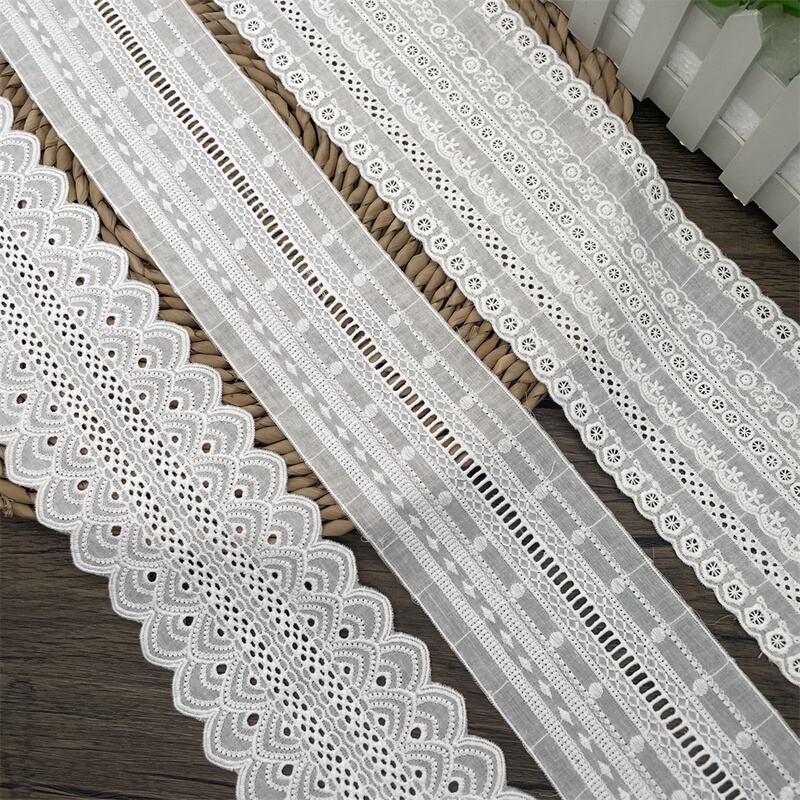 High-End Export Pure Cotton Fabric with Embroidered Lace Trim for Baby Clothes, Skirt Edges, Collar Edges, and Home Curtain Splicing Accessories