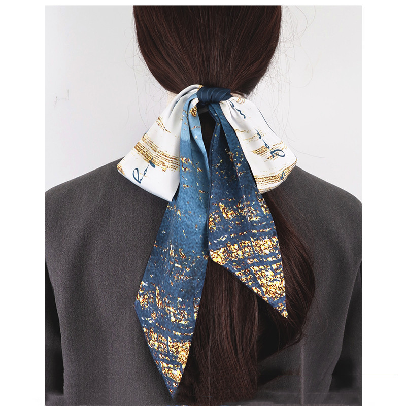 Miss Kelyn (gold powder painting) silk scarf high-quality small long hair band tied bag ribbon belt scarf