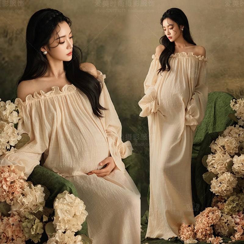 26 New Maternity Wear Themed One-Shoulder Long-Sleeved Maternity Photography Outfits Beige Artistic Style Photo Studio Photography Clothing 26 New Maternity Wear Themed One-Shoulder Long-Sleeved Maternity Photography Outfits Beige Artistic Style Photo Studio Photography Clothing