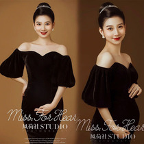 Photo Studio New Maternity Photo Clothing Slim Black Velvet Sexy Slit Fashion Art Photo Personal Photo Dress