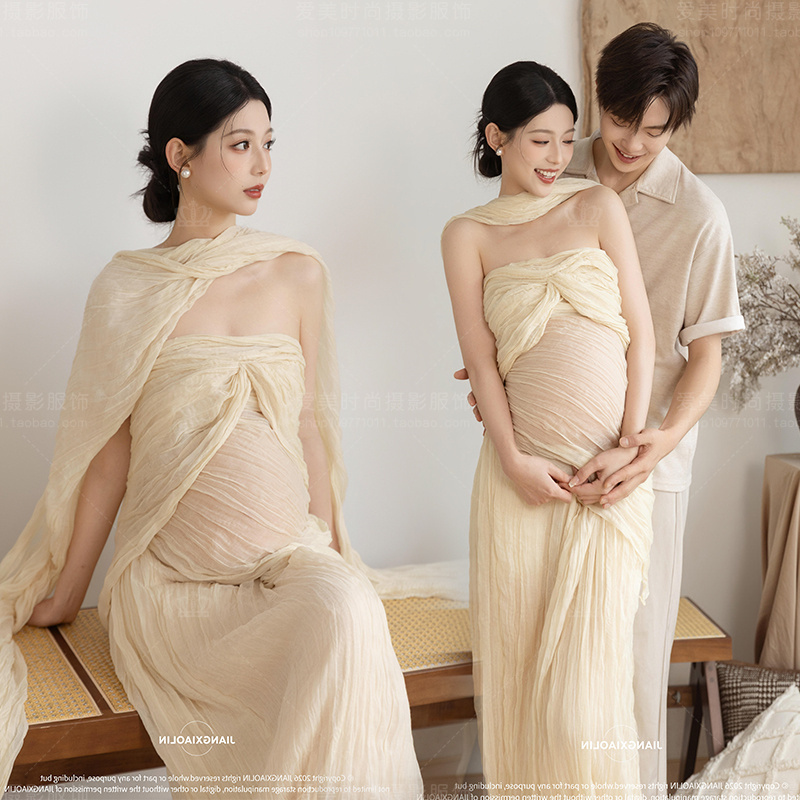 New Style Maternity Photo Outfits for Photo Studios, French Retro Style, High-End Theme, Pregnant Mommy Belly Photos, Home Photography Clothing