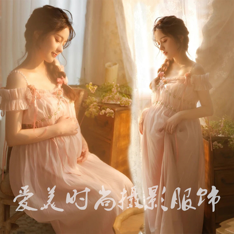 New Photo Studio Maternity Photo Outfit, Sweet and Girly, Gentle and Retro, Fairy-Like Atmosphere, Pink Dress for Photo Shoot New Photo Studio Maternity Photo Outfit, Sweet and Girly, Gentle and Retro, Fairy-Like Atmosphere, Pink Dress for Photo Shoot