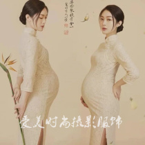 22 Photo Studio New Style Pregnant Women Photo Studio Retro Chinese Style Illustrated White Lace Cheongsam Photo Studio Photo Clothing