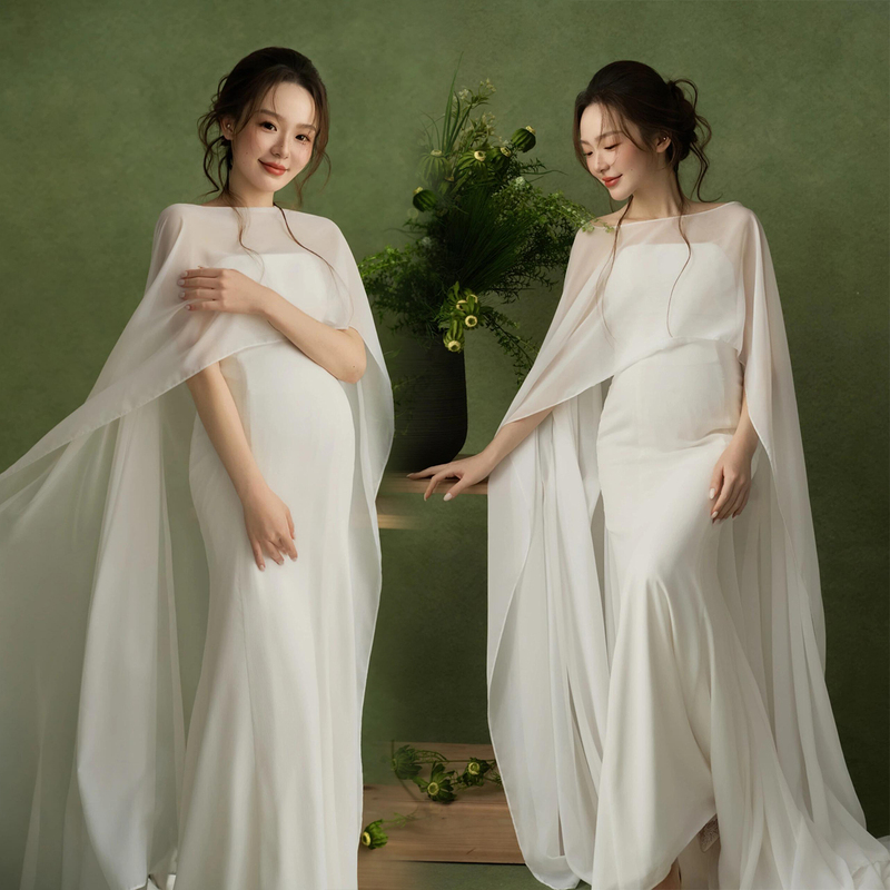 Maternity Photo Clothing New Style Studio French Light Wedding Dress High-End White Gown Pregnant Mom Belly Art Photo Photography Outfit